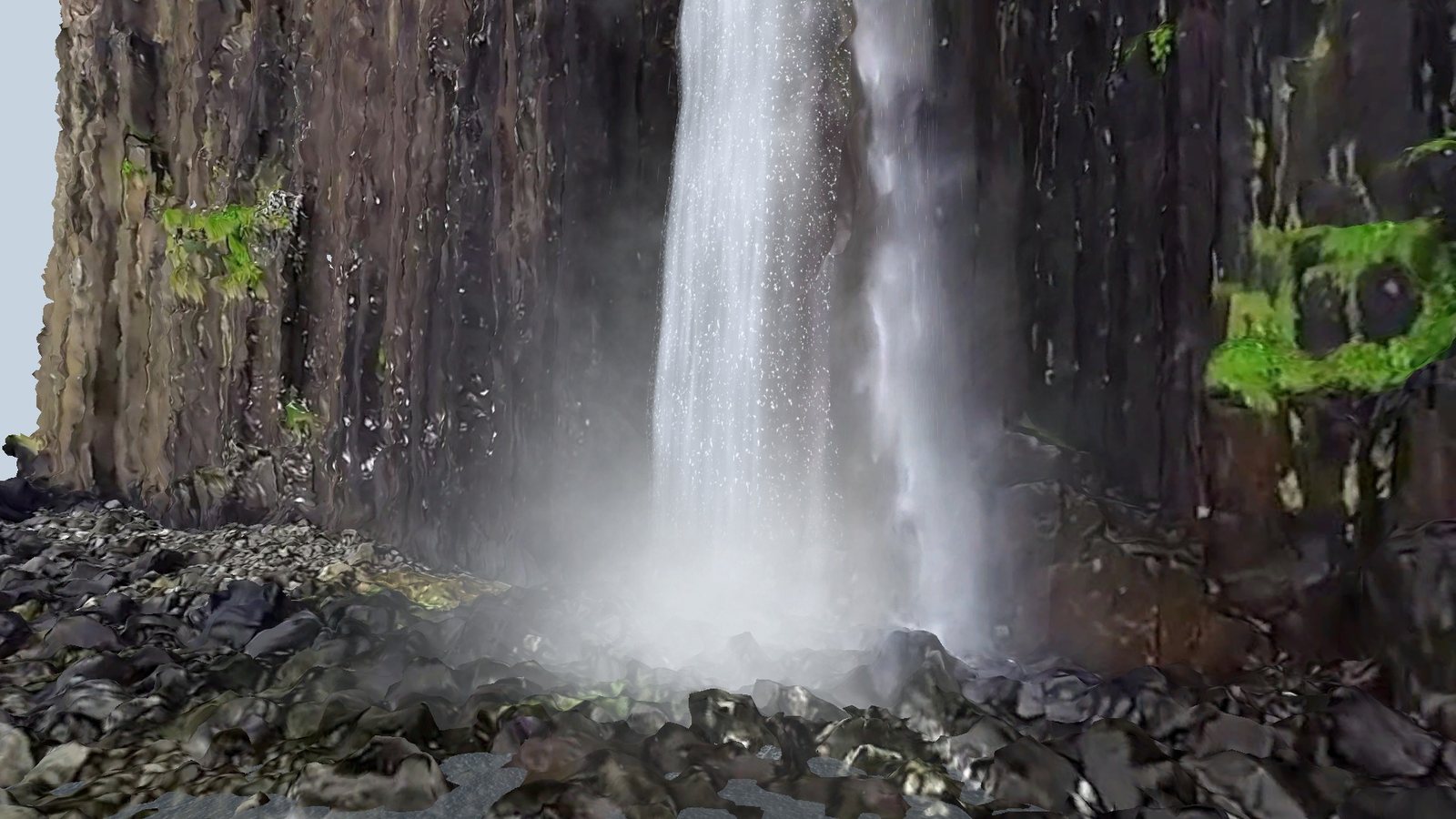 Mist and spray at the foot of the waterfall